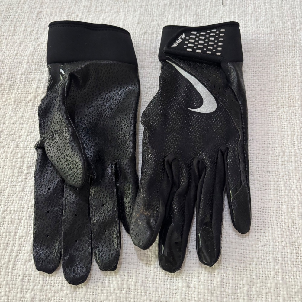 Nike Alpha Youth Football Gloves Black Silver Size Large Kids Athletic Grip